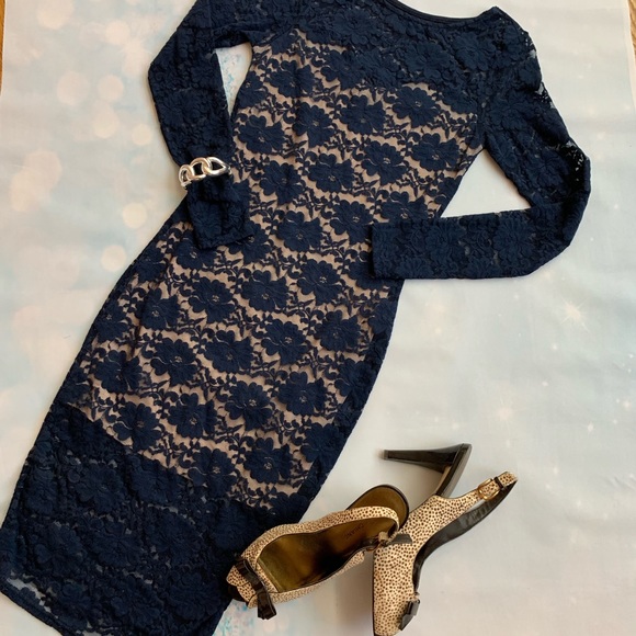 ❌SOLD❌ASOS Club L Navy Blue Bodycon Lace Dress - Picture 2 of 8